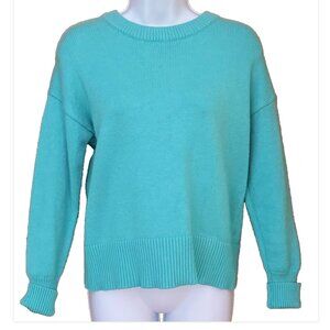 Philosophy Womens Large Cropped Crew Neck Cozycore Preppy Turquoise Sweater